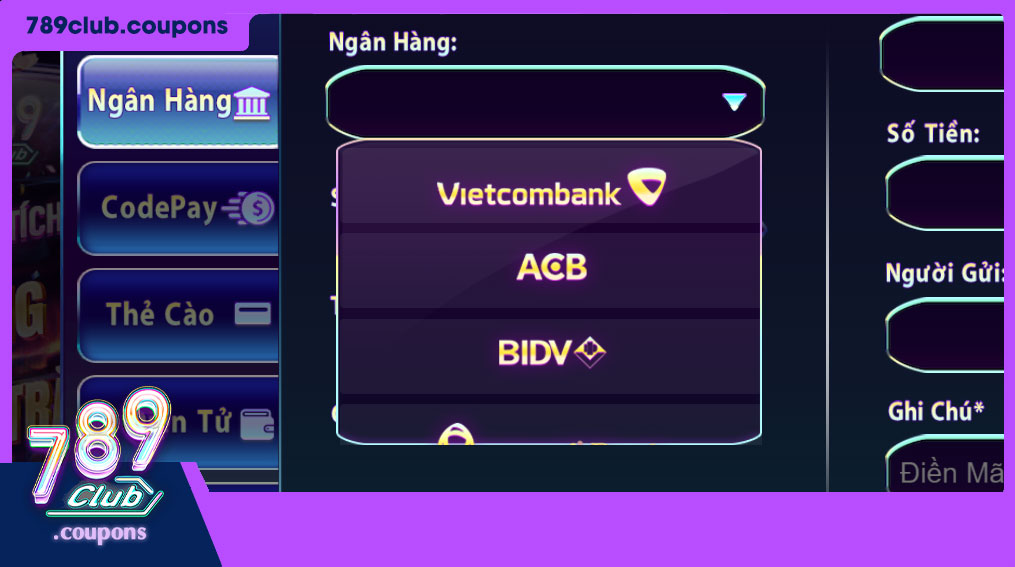 Nạp tiền 789club thông qua hình thức chuyển khoản ngân hàng